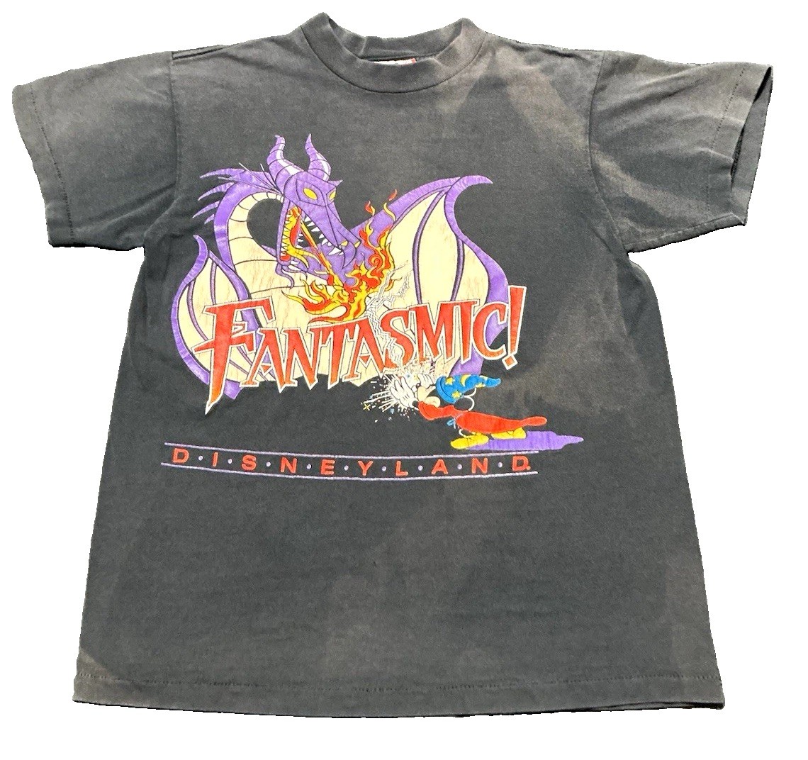Vtg Disney Designs Disneyland Fantasmic Gray Dragon & Mickey Graphic T-Shirt M