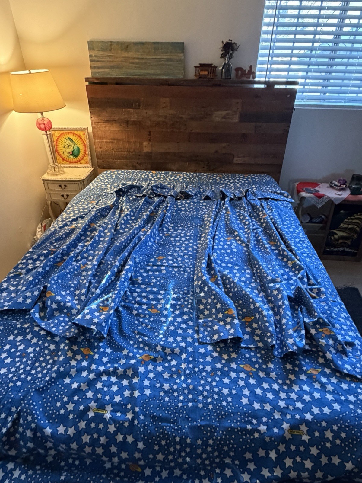 Vintage 1970s Peter Max Cosmic Star Full Bedspread Set Curtains Valance Pop Art