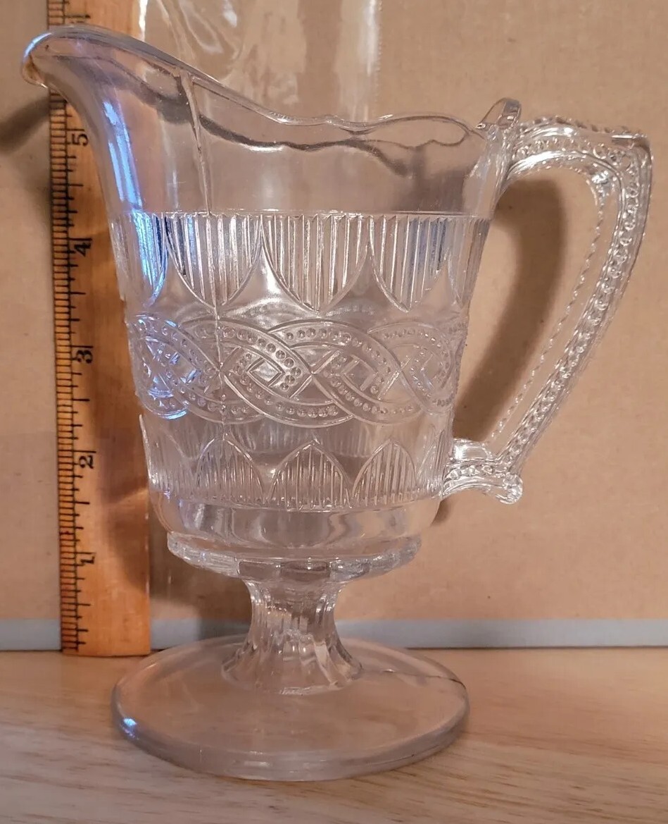 Vintage CLEAR PRESSED GLASS SMALL FOOTED PITCHER