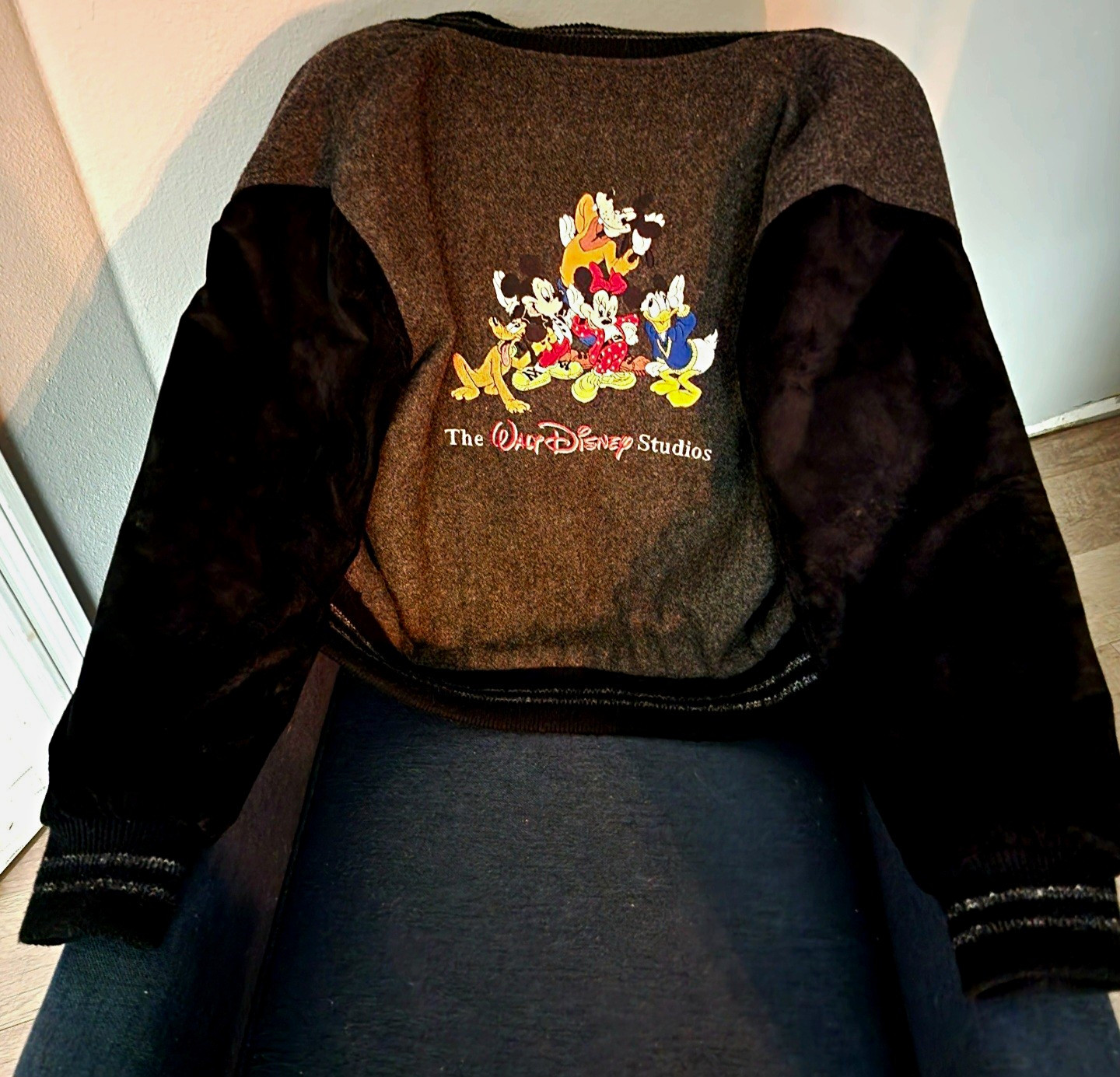 Vintage - Walt Disney Studio Varsity Wool/Leather Jacket Gray/Black - Large 