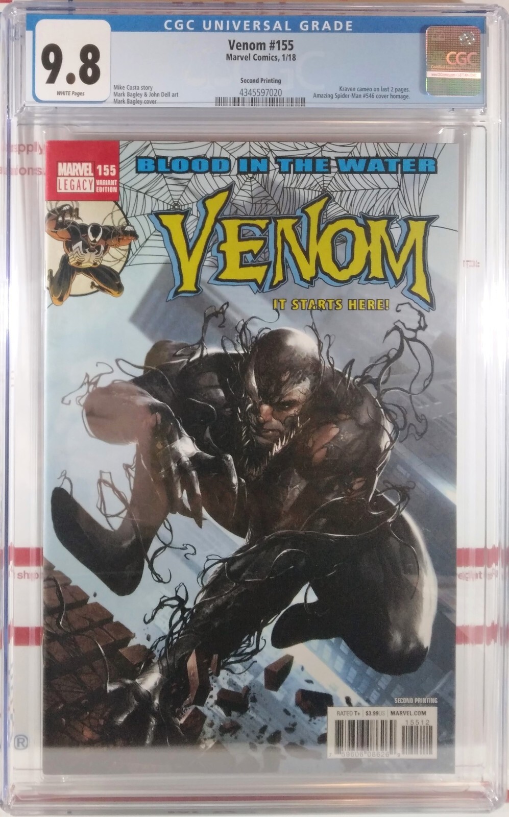 💥 CGC 9.8 VENOM #155 SECOND PRINTING VARIANT 2018 SPIDER-MAN Brand New Day 2nd