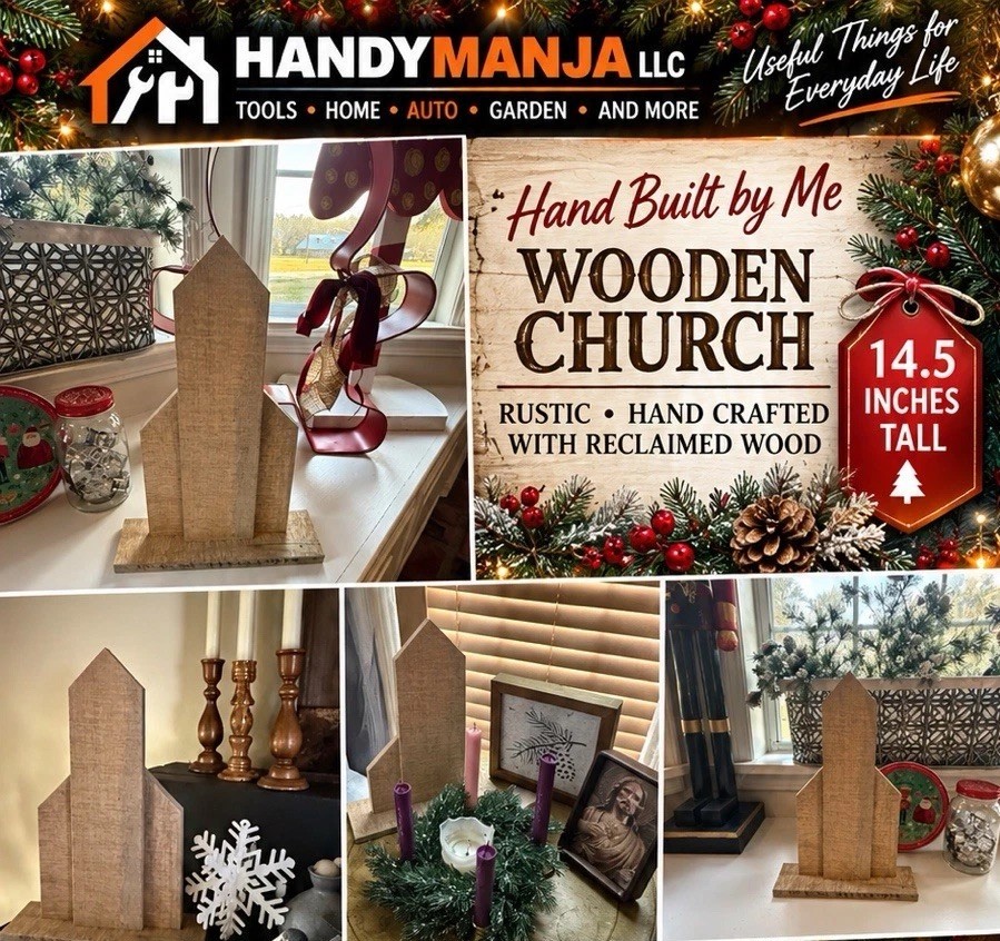 Paintable Wooden Church,Rustic,Hand Crafted With Reclaimed Wood .14.5inch