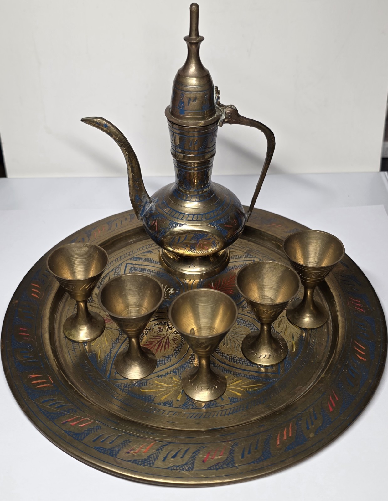 Vintage India Hand Engraved Brass Tea Pot Set Vintage India Hand Engraved Brass Tea Pot Set