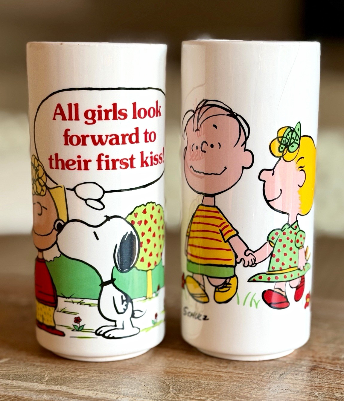 Vintage 1970s Peanuts Snoopy Linus Sally Bud Vases Determined Pair