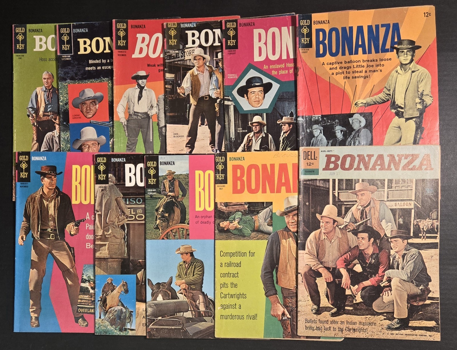 Lot (11) BONANZA Gold Key & Dell Comics Issue # 3,4,5,8,12,15,22,28,31,32 GD/VG 