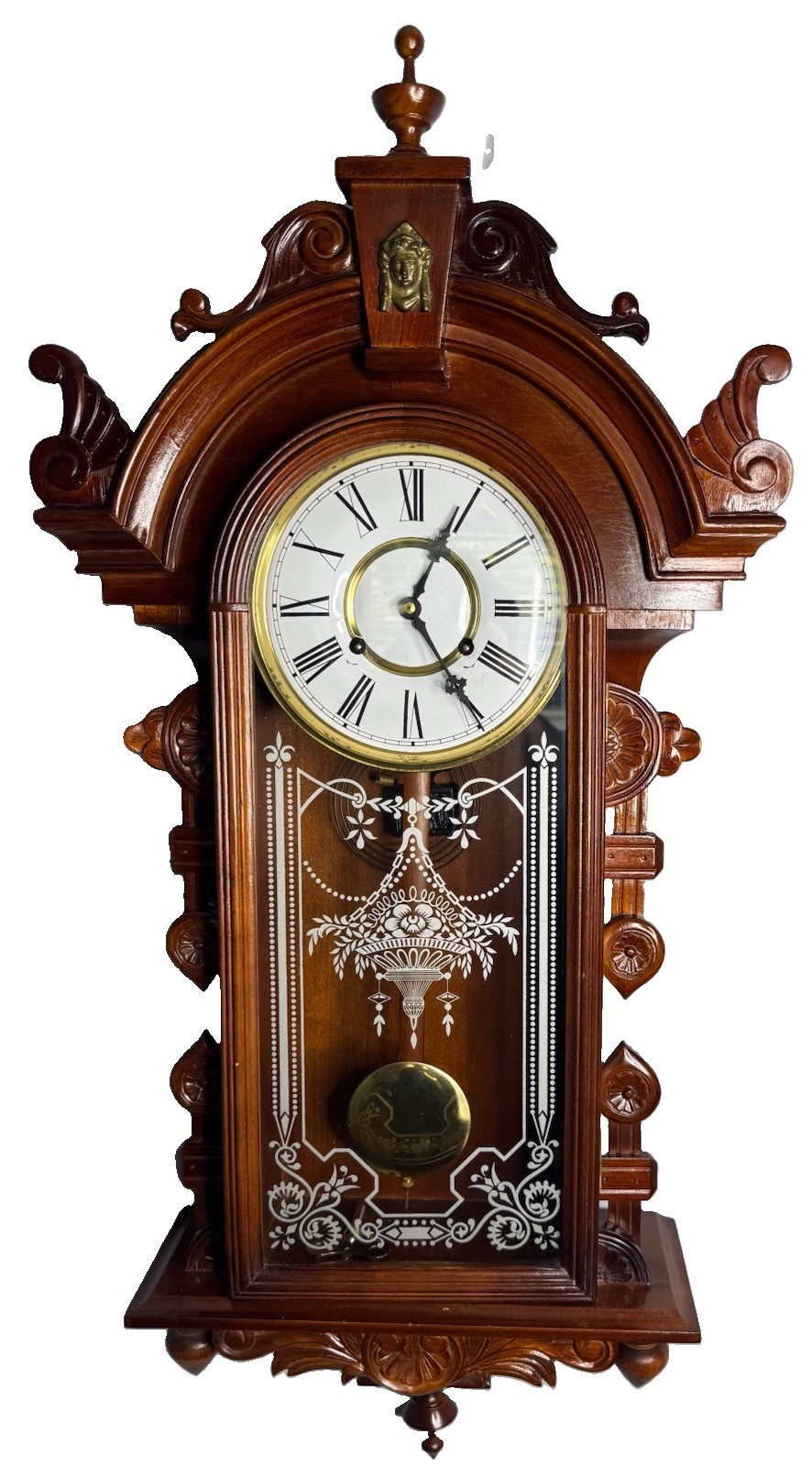 Vintage Victorian Style Wall Clock With Mahogany Finish Fully Serviced