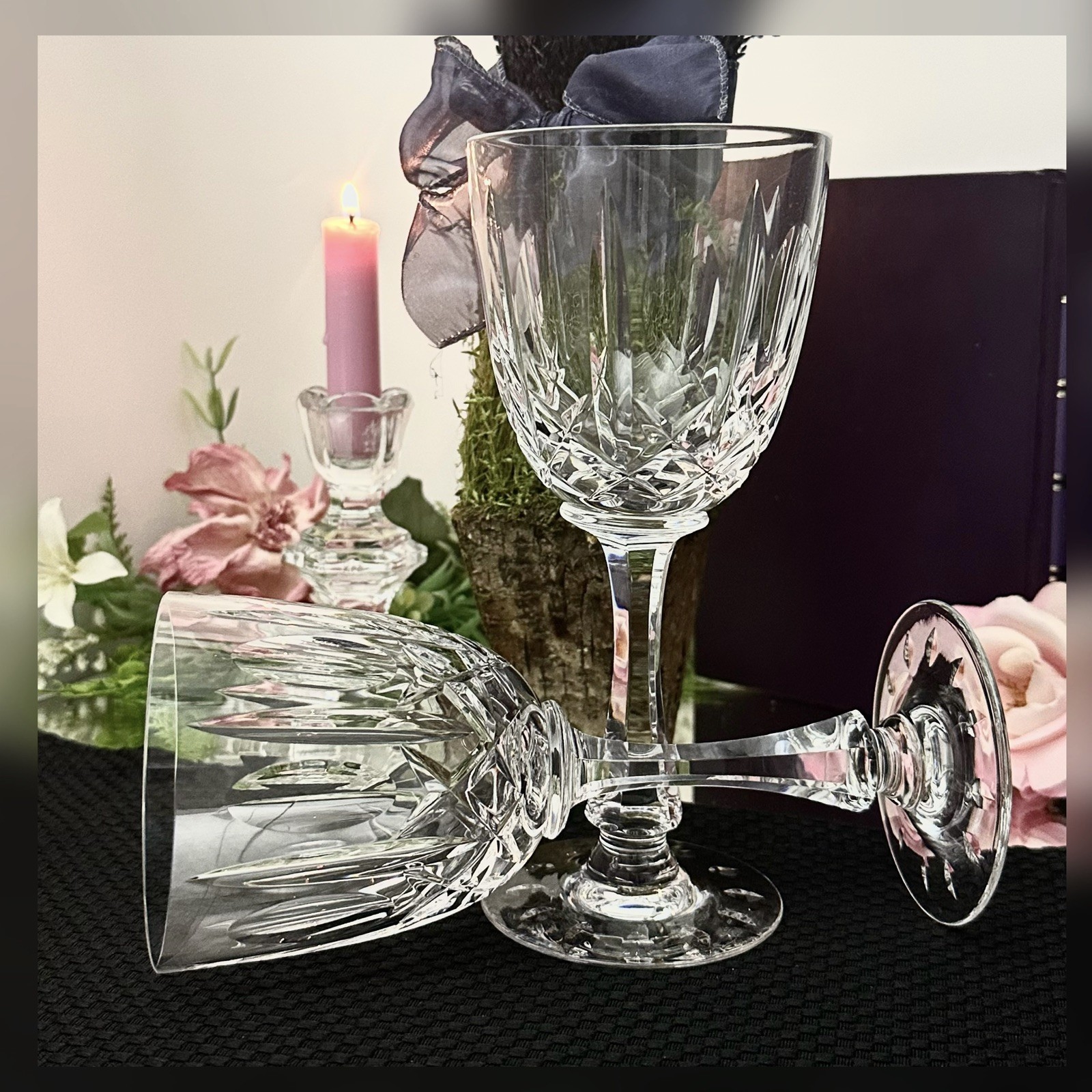 Josair Monte Claire Water Goblets Pair Cut Crystal Replacement Stemware
