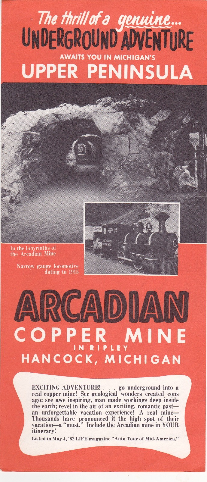 1960's Arcadian Copper Mine Tours Hancock Michigan Brochure