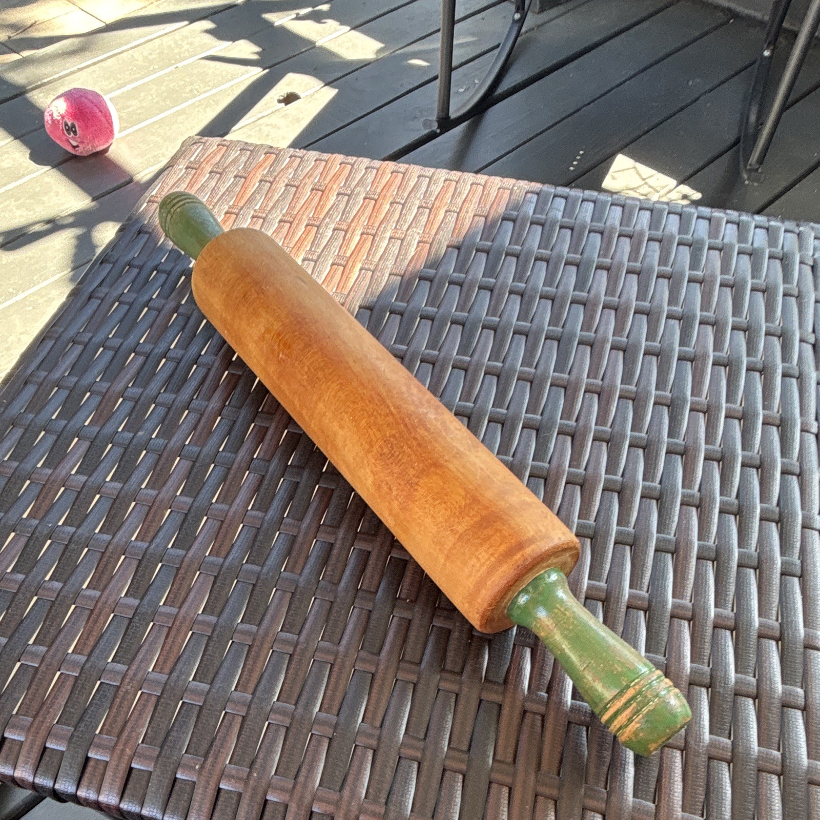 Vintage Wooden Rolling Pin 15” Length with Green Handles Vintage Wooden Rolling Pin 15” Length with Green Handles