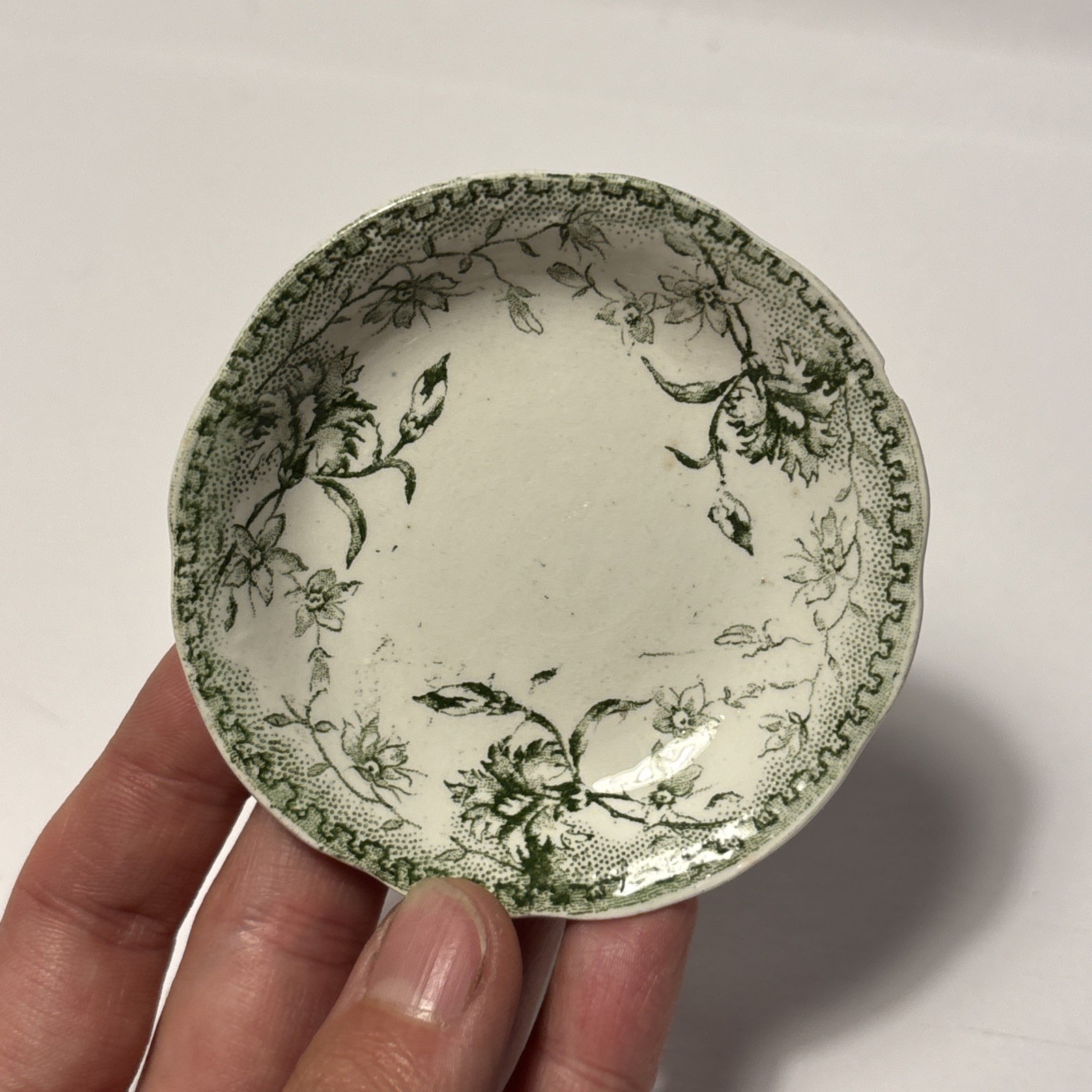 Arthur J Wilkinson Carnation Green Royal Staffordshire Butter Pat Dish England
