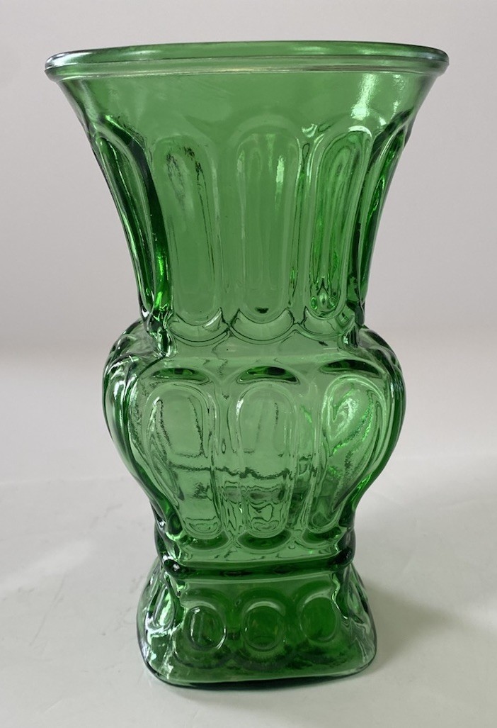 Vintage ~ Pilgrim Glass Green Glass Vase ~ 3D Effect Ribbed ~ Hand Blown Glass
