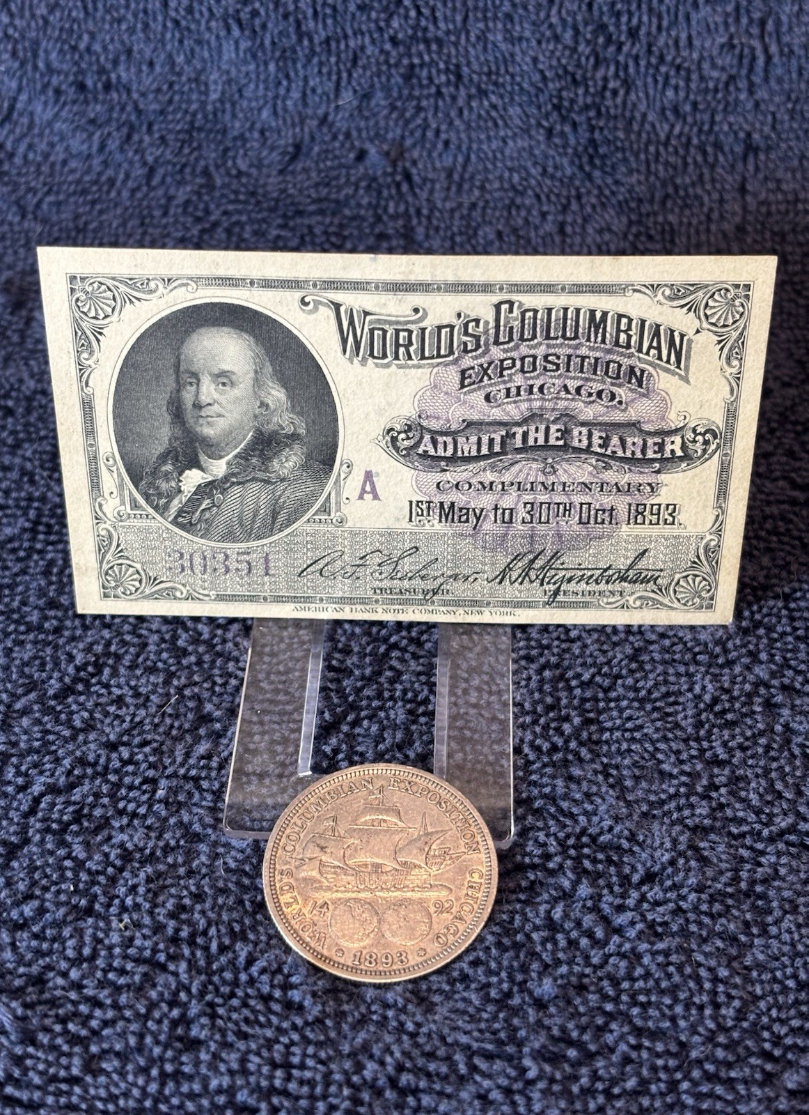 1893 World’s Columbian Exposition Admission Ticket & Silver Half Dollar Coin
