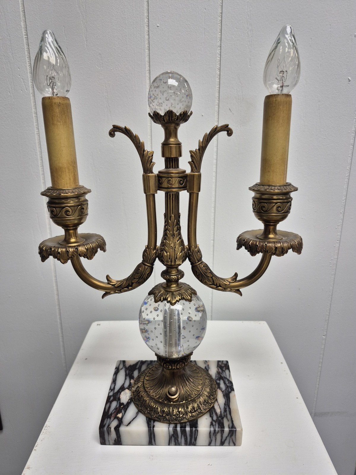 Vintage Pairpoint Bronze Lamp With Marble Base and Glass Accents