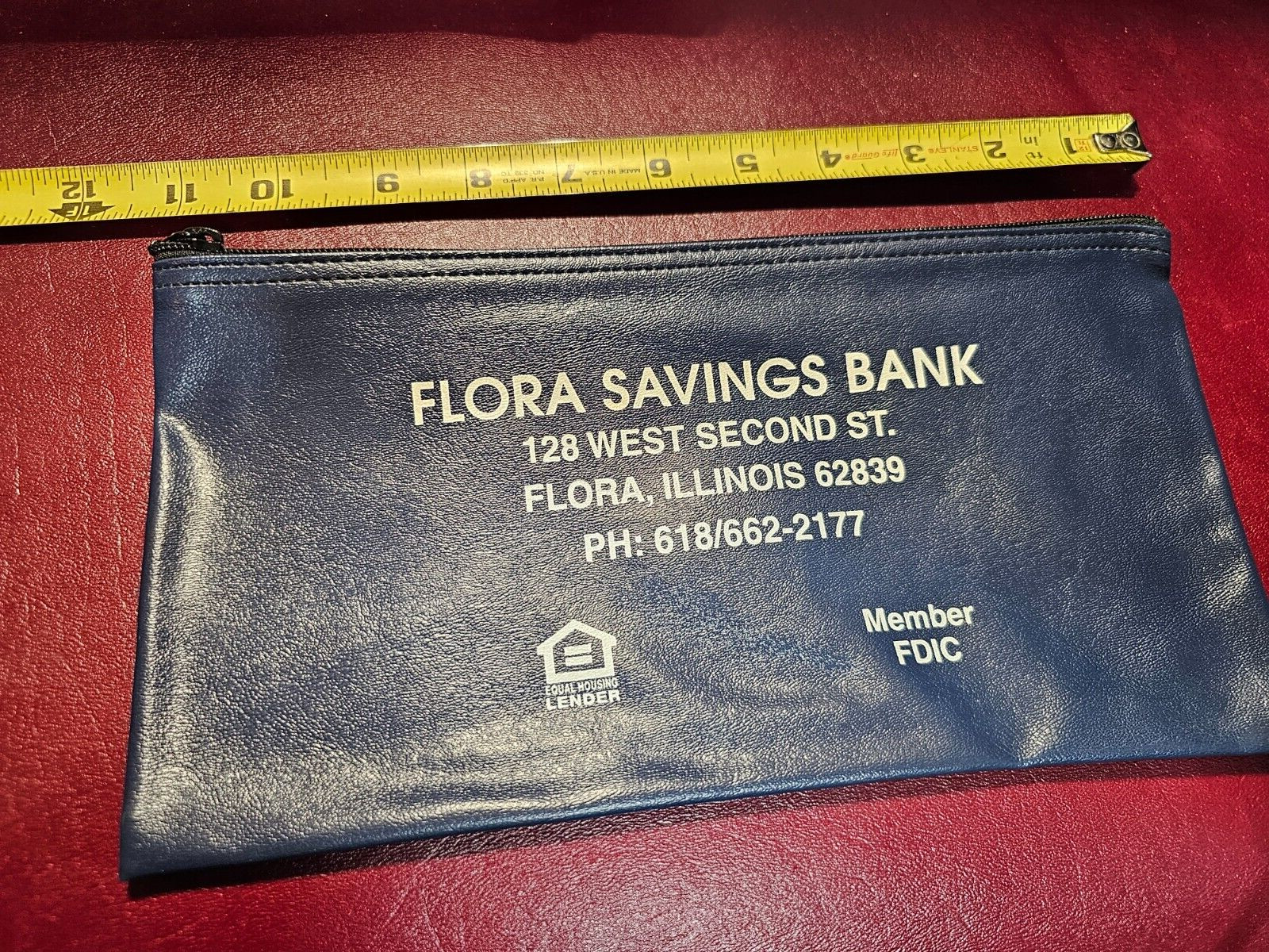 Vintage FLORA SAVINGS Bank FLORA ILLINOIS Zipper Deposit Bank Bag FDIC
