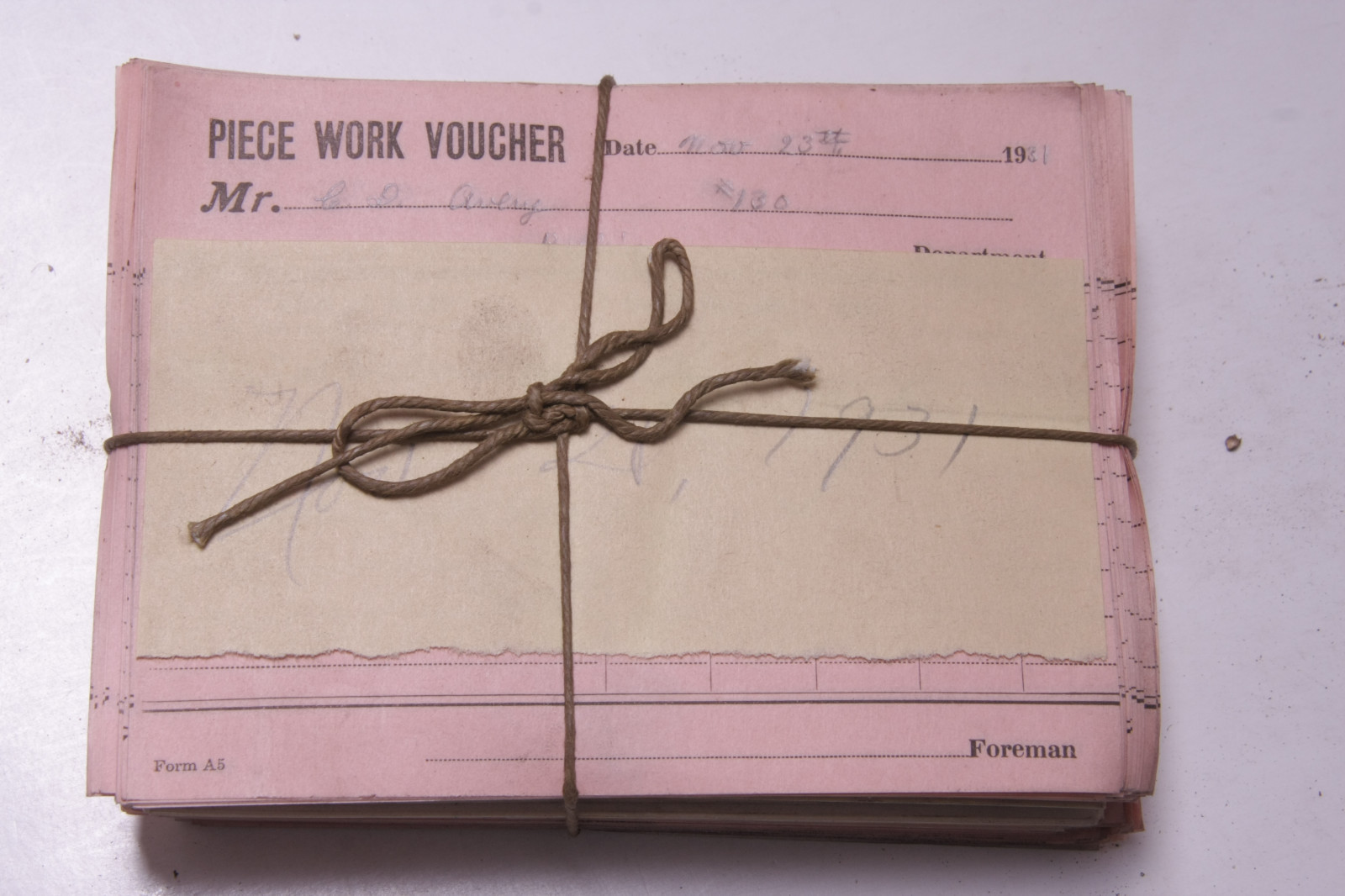 Nov 28 1931 Lamson Goodnow Piece Work Voucher Maunfacturing Pay Ephemera E44G