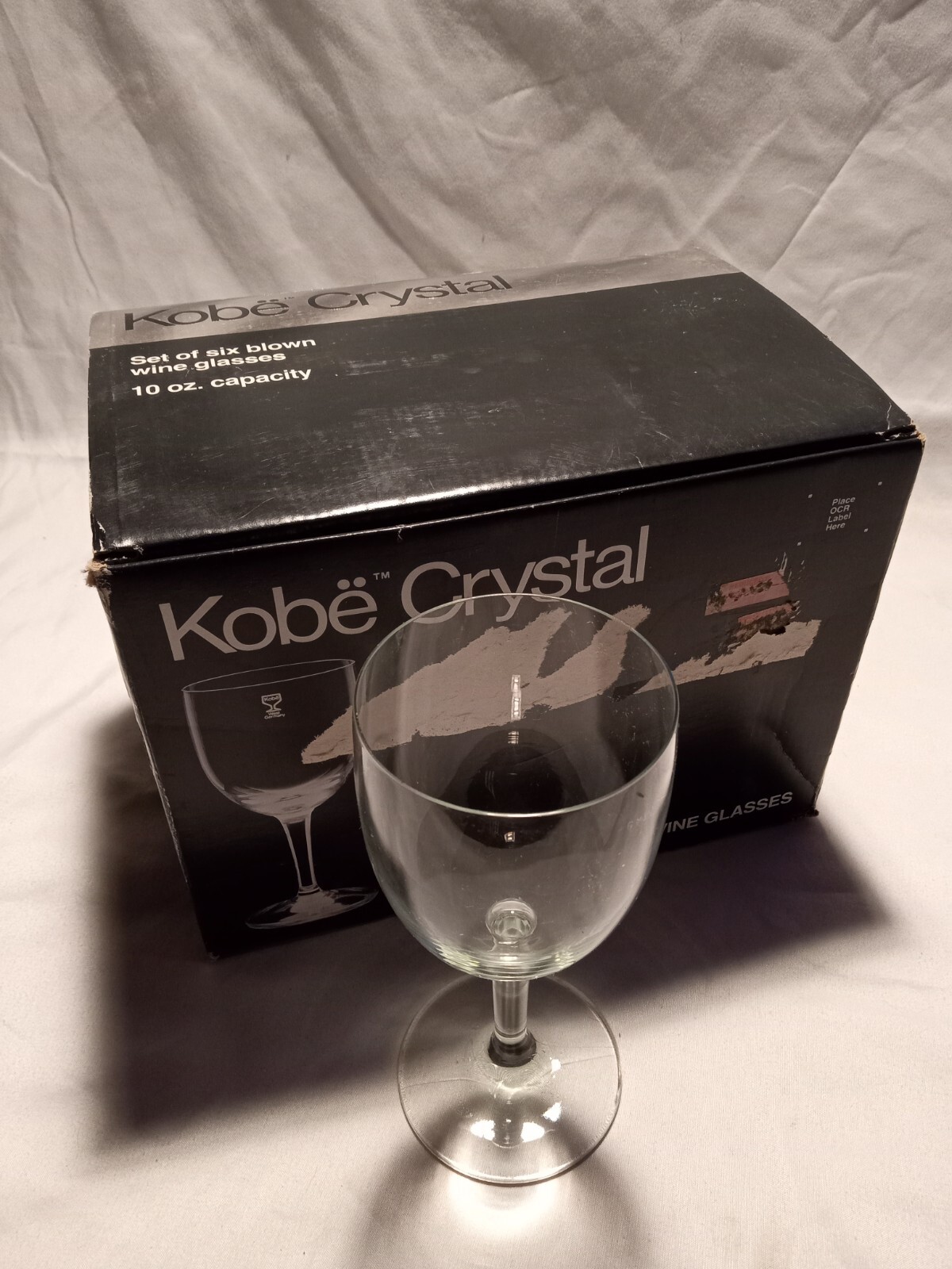 CRYSTAL WINE GLASSES NEW KOBE WEST GERMANY SET OF 6 STEMWARE 10 oz