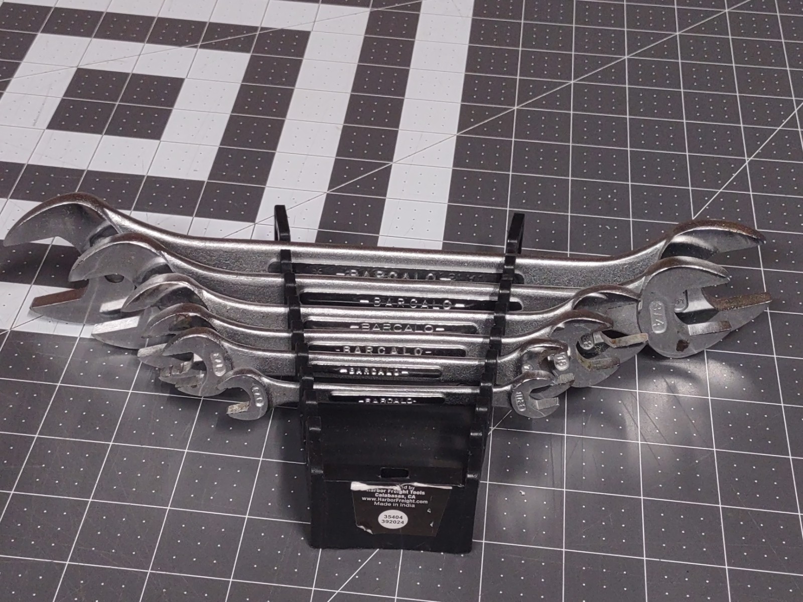 Vtg 6 Piece 12 Size SAE BARCALO BUFFALO USA Double Open End Wrench Set W/ Holder