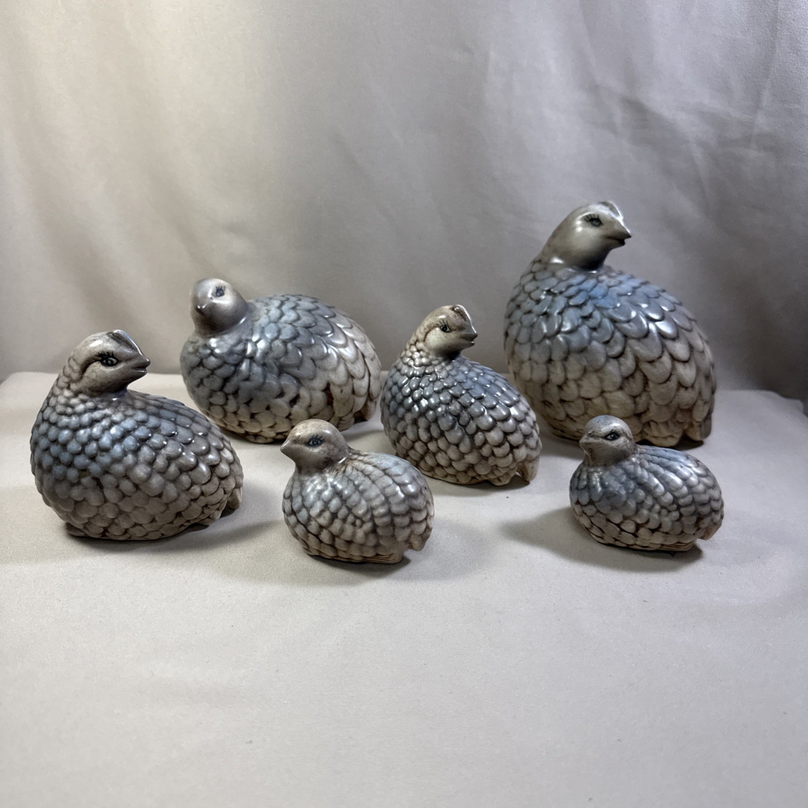 VINTAGE CERAMIC QUAIL BOB WHITE FIGURINES 1969 Artist Signed Multi Color NICE