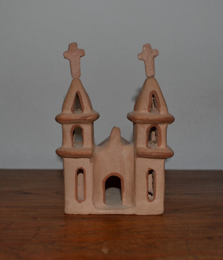 Vintage Folk Art Clay Mission Church, Mexican Pottery