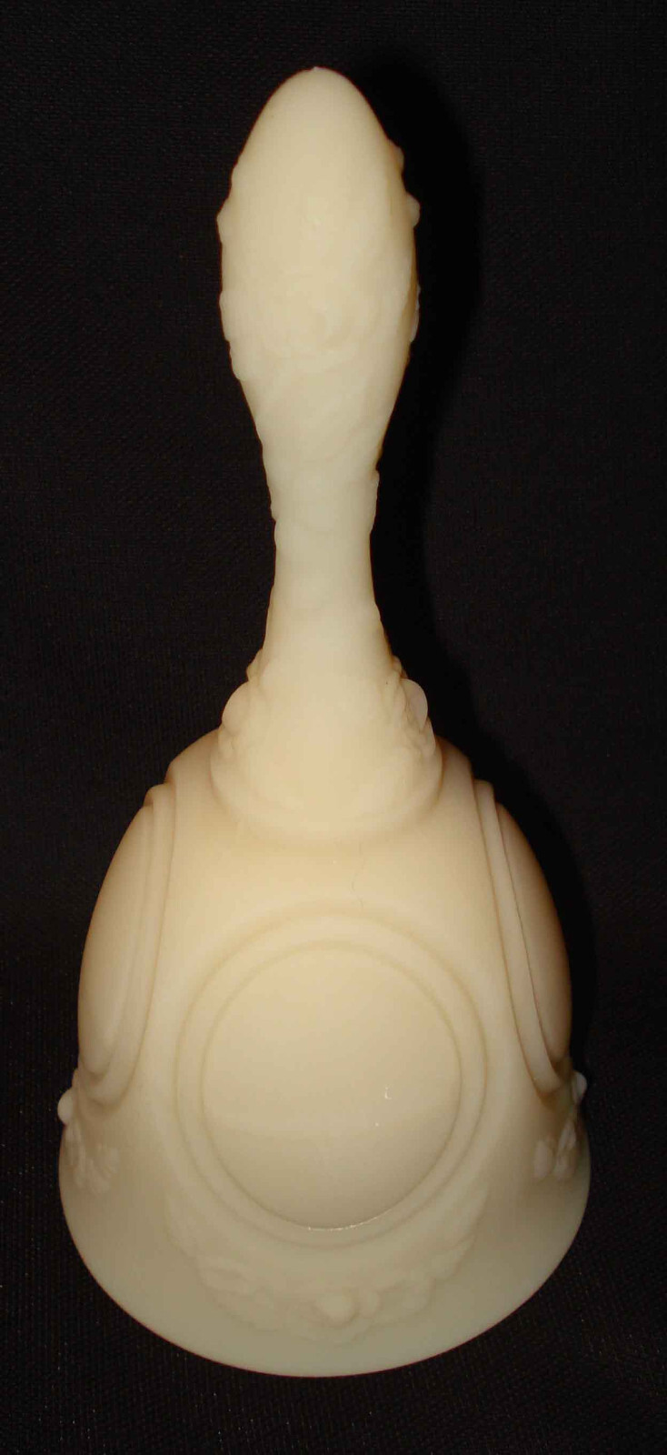 Vintage Fenton Glass Cream Custard Satin Medallion 6 ¾” Rose Flower Handle Bell