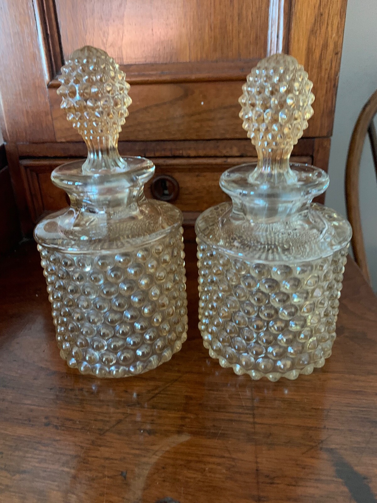 Vintage Pair Duncan Miller Hobnail Amber Glass Perfume Bottles 1930's Vintage Pair Duncan Miller Hobnail Amber Glass Perfume Bottles 1930's