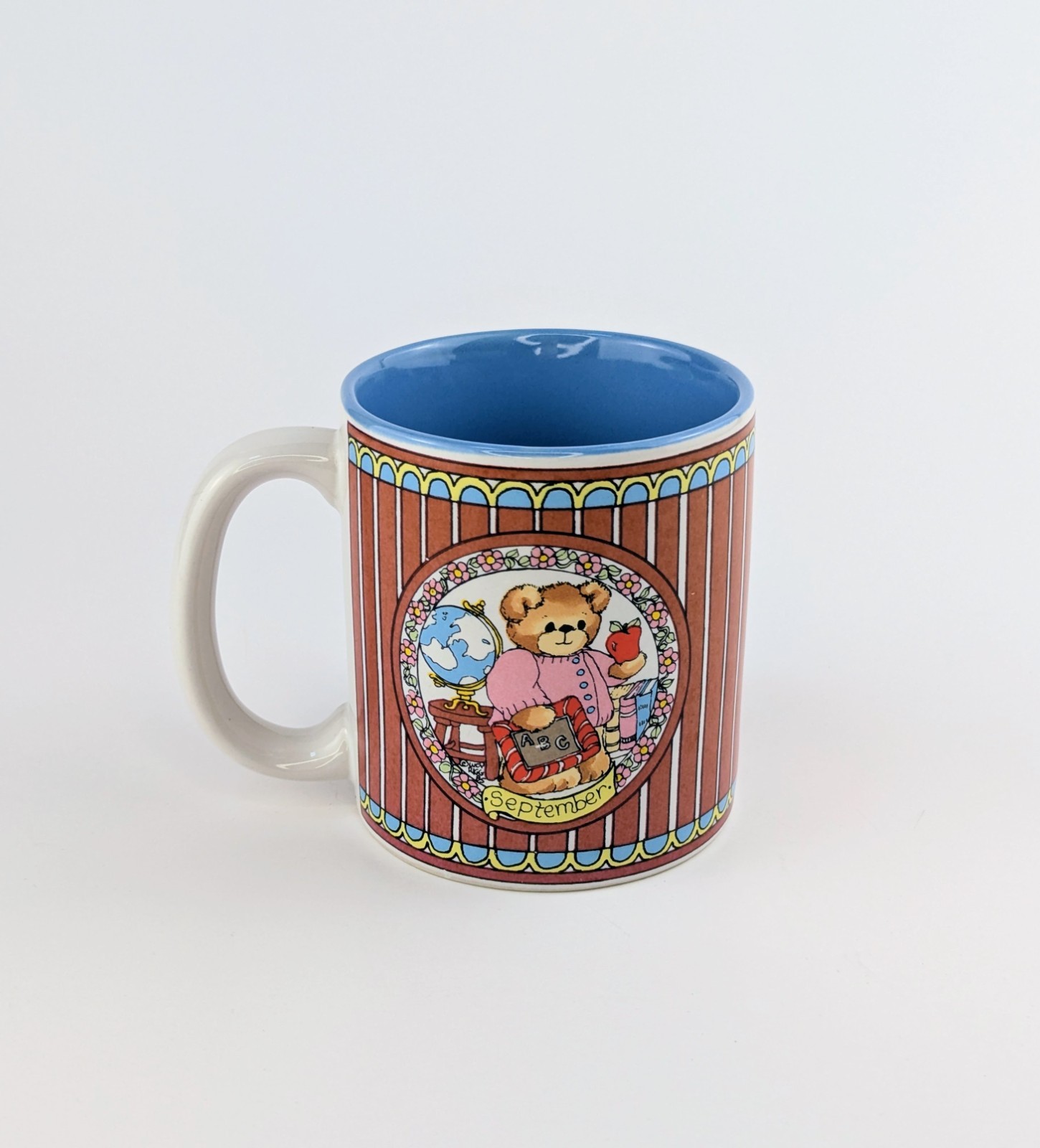 Vintage Lucy & Me September Teddy Bear Coffee Mug 1985 Lucy Riggs Korea Teacher