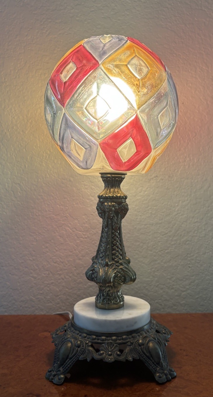 L&L WMC Lamp 1967 Diamond Pattern Globe Table Lamp RARE