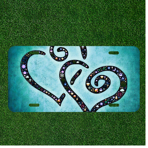 Custom Personalized License Plate Auto Tag With Blue Stunning Colorful Hearts Custom Personalized License Plate Auto Tag With Blue Stunning Colorful Hearts