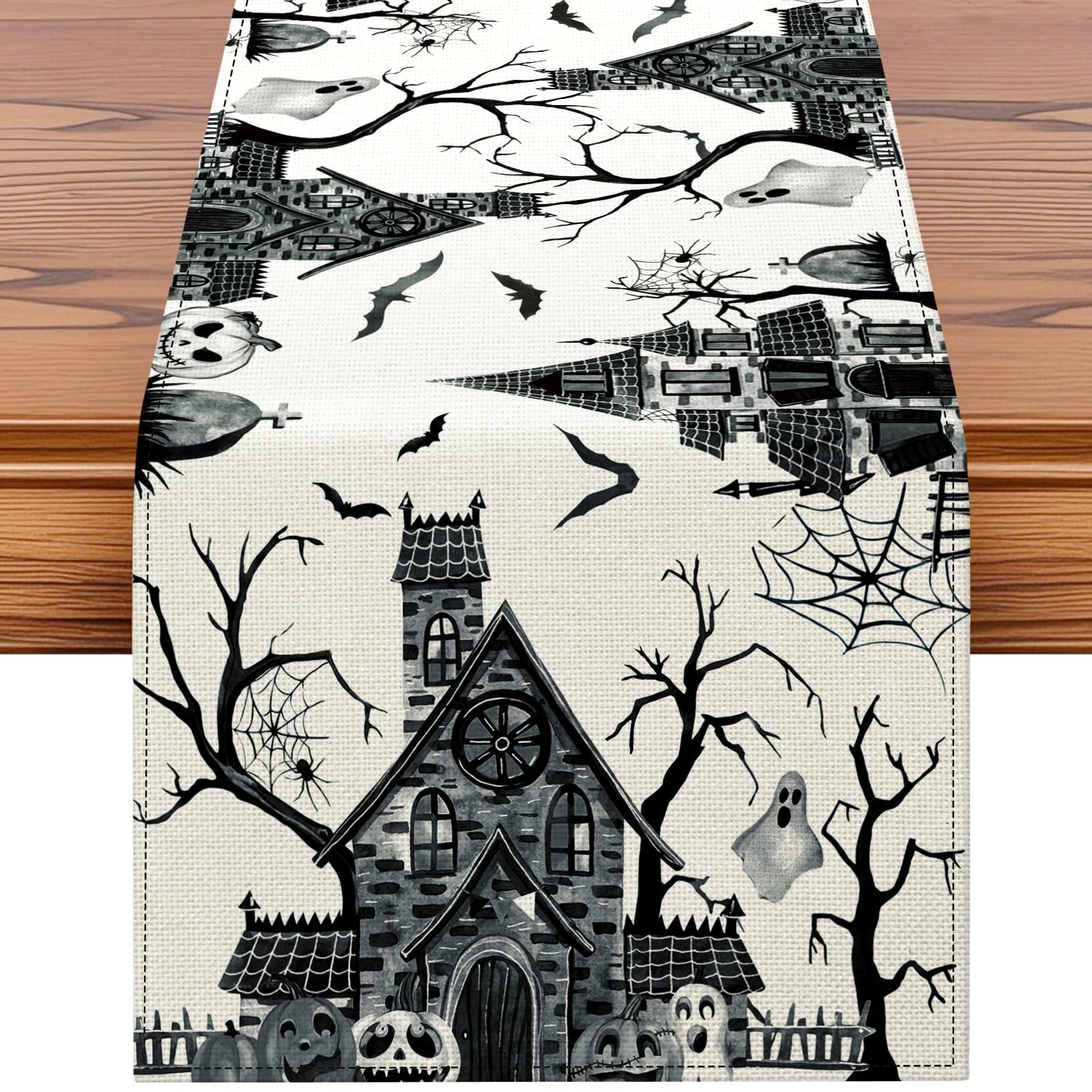 Artscope Black White Spooky Haunted House Tree Ghost 13\