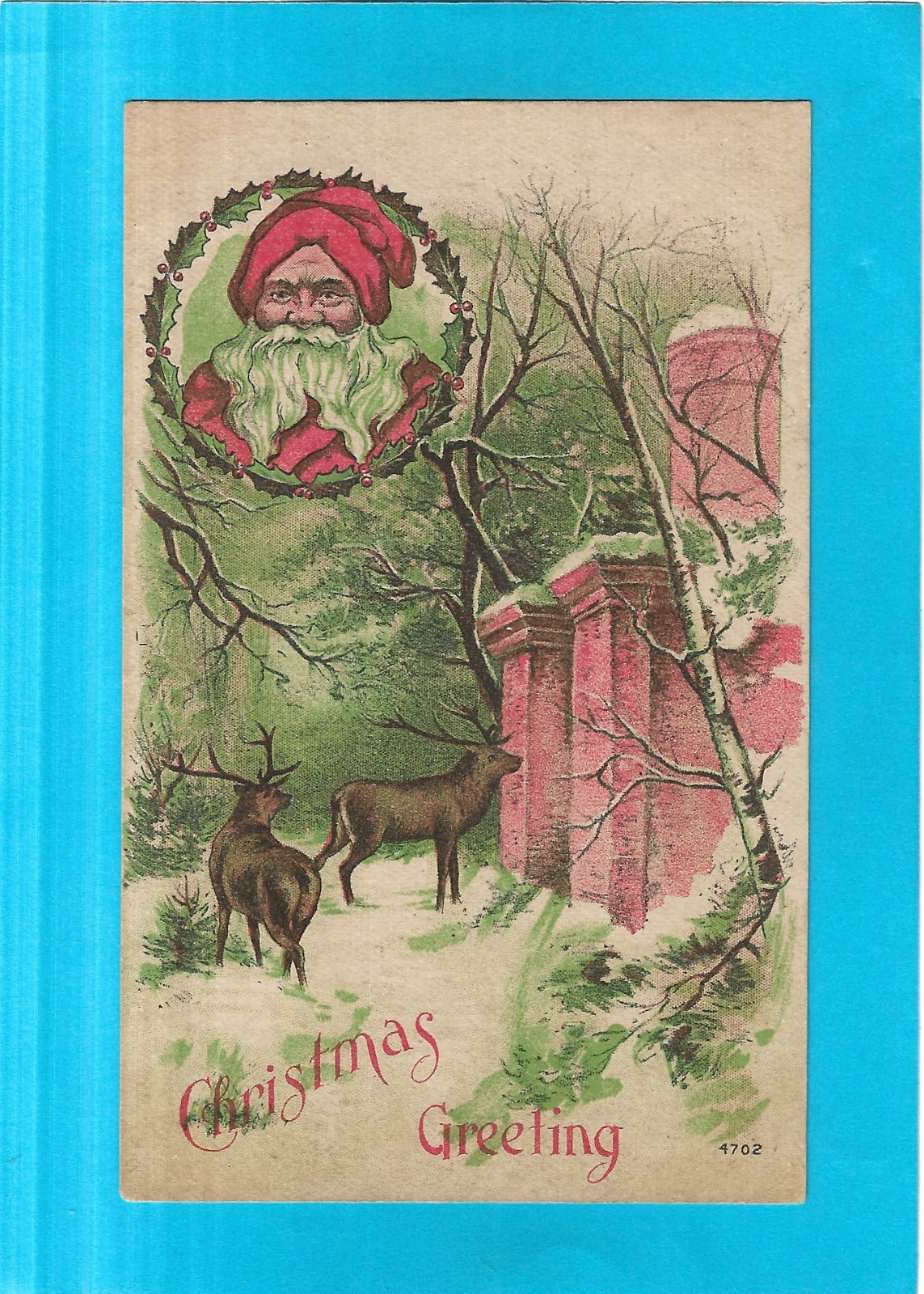 Holiday Postcard-Christmas Greeting-Santa and Deer-1910 Holiday Postcard-Christmas Greeting-Santa and Deer-1910