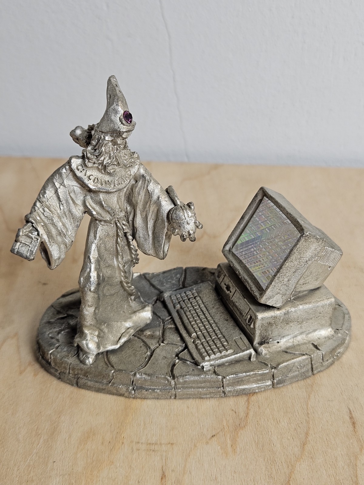 Vintage Greg Neeley Comstock Pewter Computer Wizard Signed Figurine Fantasy HTF