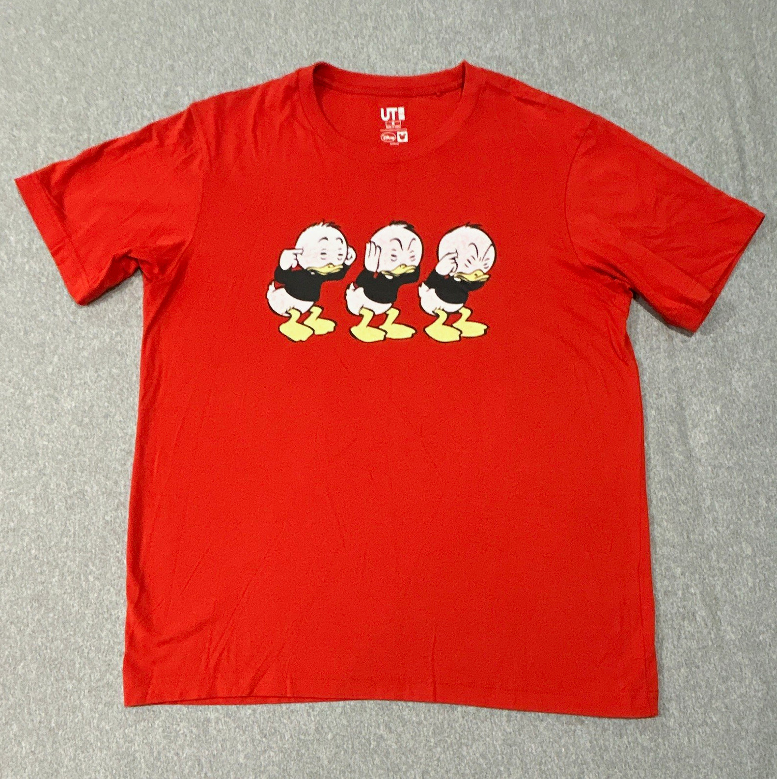 Uniqlo UT Disney Huey Dewey Louie Graphic T-Shirt Mens Medium Orange