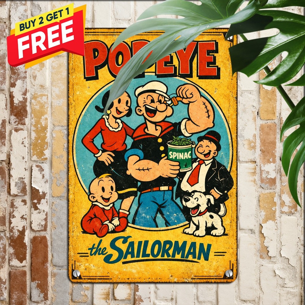 Classic Sailor Cartoon Character Vintage Metal Tin Sign Decor 8x12