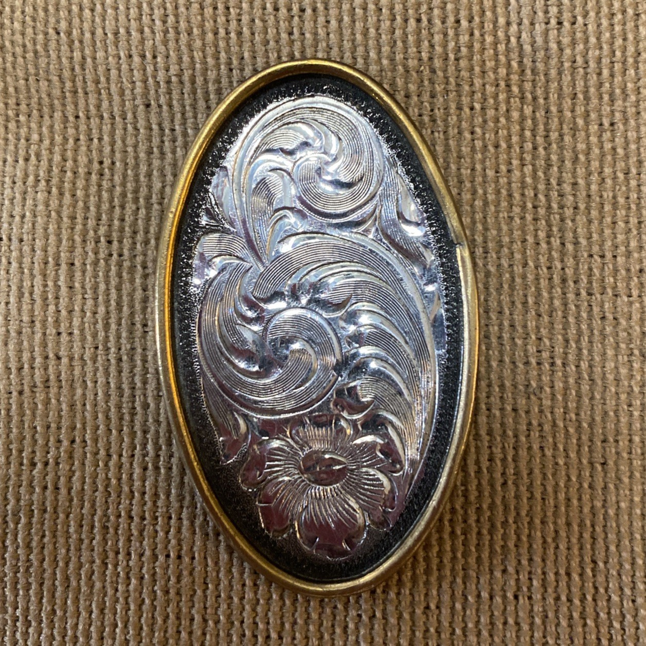 VTG Gold tone Sterling Silver Overlay Concho 2”x 1 1/4” VTG Gold tone Sterling Silver Overlay Concho 2”x 1 1/4”