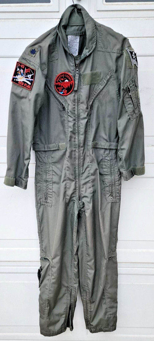 USAF Flight Suit with Rank and Unit Patches - OD Green, Fighting Cocks, Faif Maf USAF Flight Suit with Rank and Unit Patches - OD Green, Fighting Cocks, Faif Maf