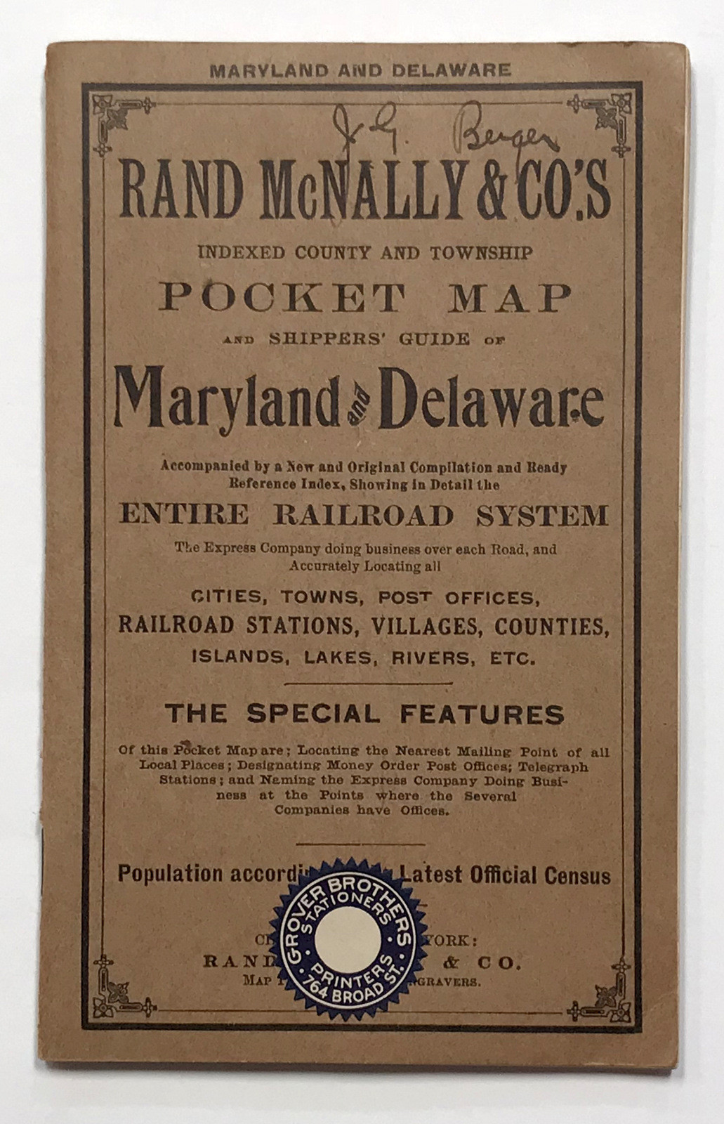 Rand McNally Pocket Map of Maryland and Delaware. 1910