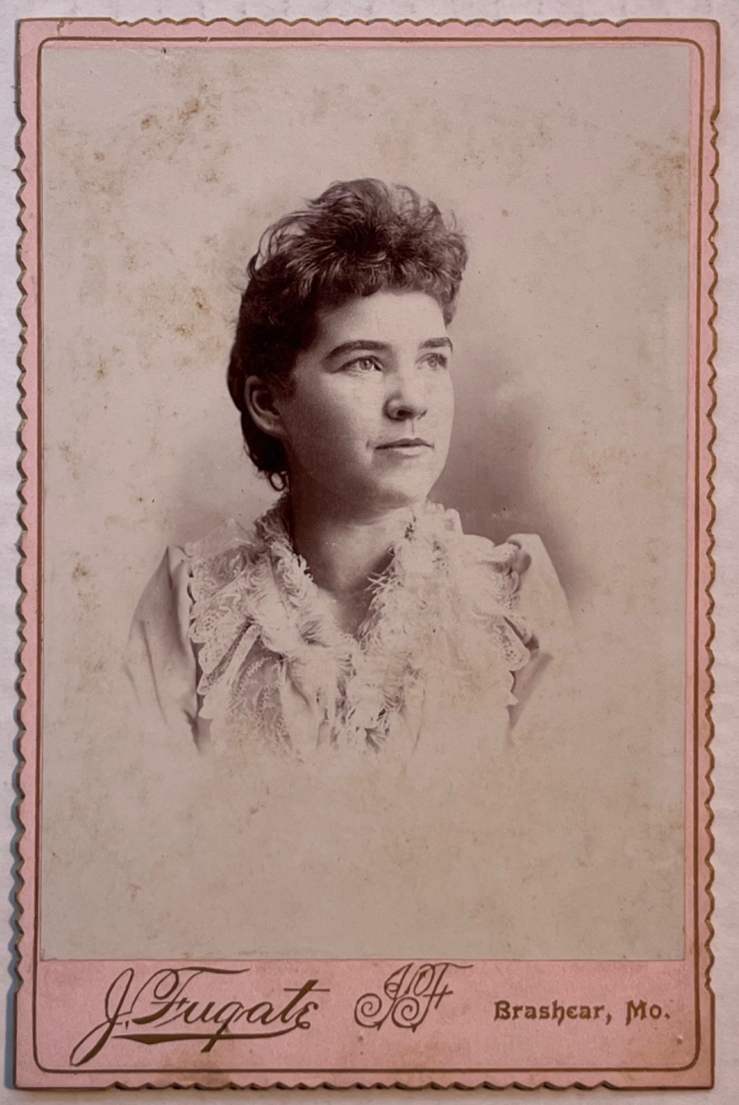 Antique c1890 J Fugate Victorian Woman Cabinet Card Photo Brashear Missouri Pink
