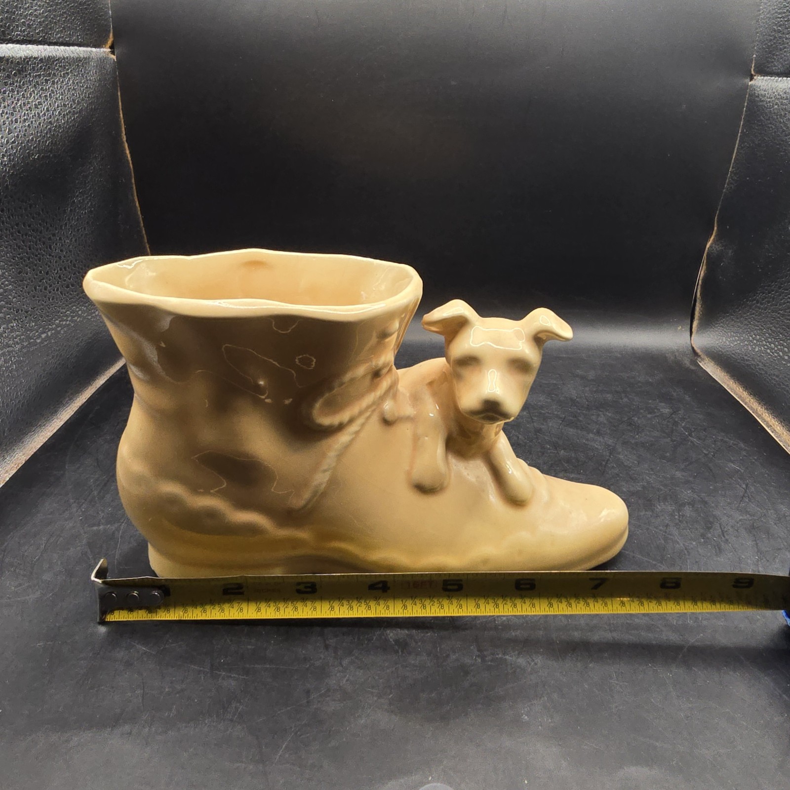 Vtg Shawnee Pottery Figural Dog on Boot Shoe Cream Planter 1940-50\'s USA