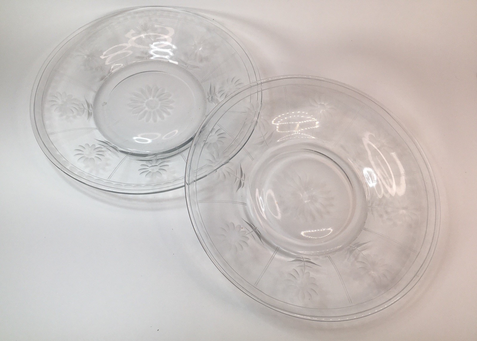 Set Of Two Imperial Glass-Ohio Today Shallow Clear Etched Glass Luncheon Plates