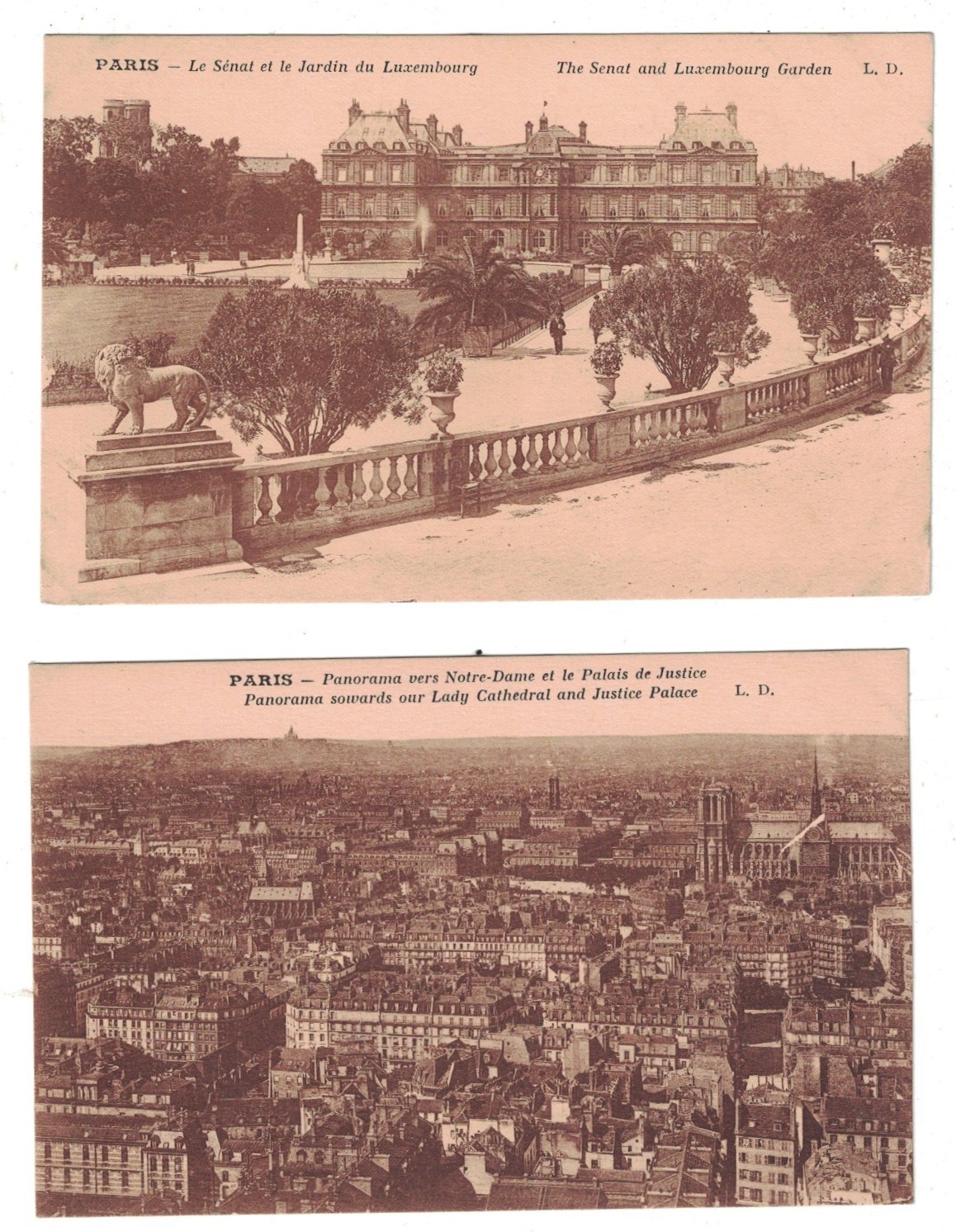 2 ANTIQUE 1910\'S PARIS FRANCE VIEW & SENAT & LUXEMBOURG GARDENS SEPIA POSTCARD 2 ANTIQUE 1910\'S PARIS FRANCE VIEW & SENAT & LUXEMBOURG GARDENS SEPIA POSTCARD