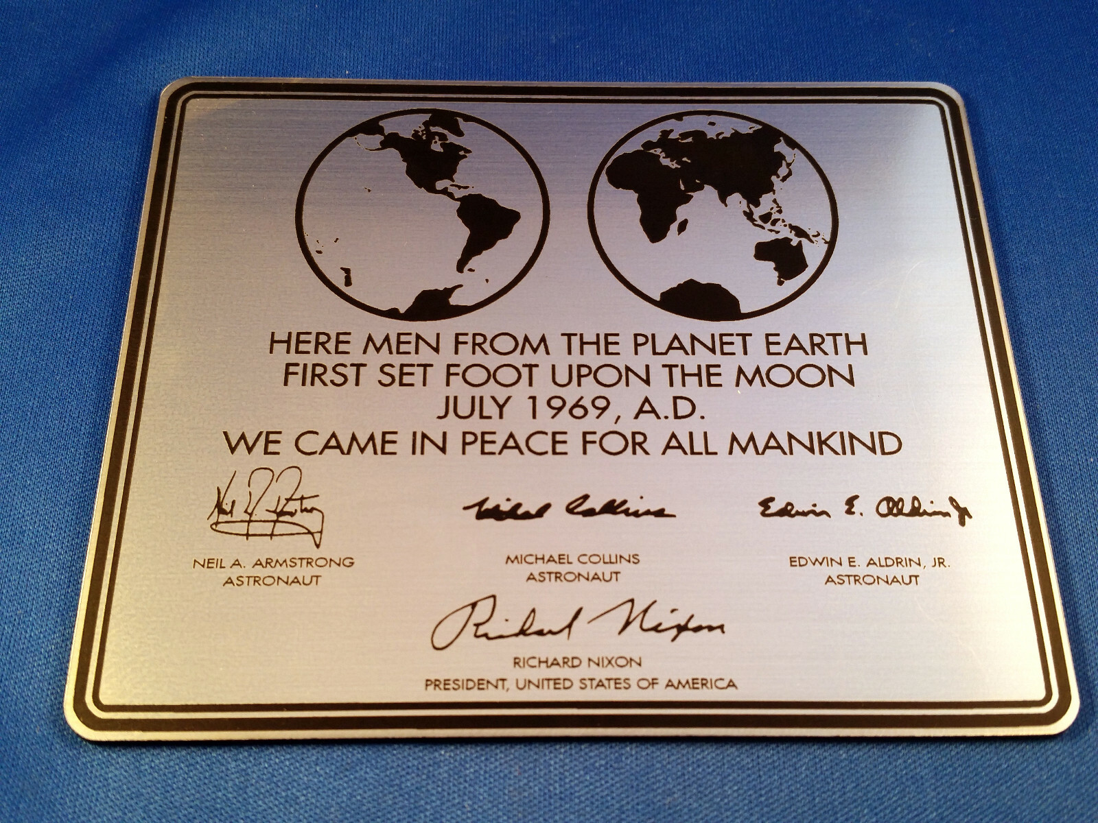 Apollo 11 Moon Landing Plaque Replica - Neil Armstrong