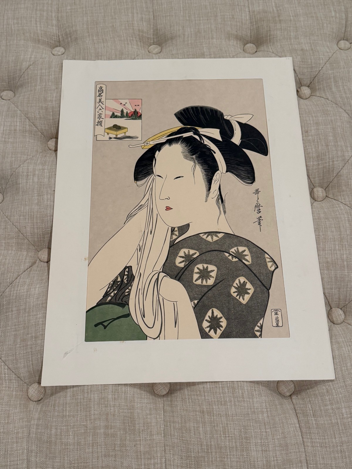Vintage Japanese Kitagawa Utamaro Woodblock Print The Widow of Asahiya