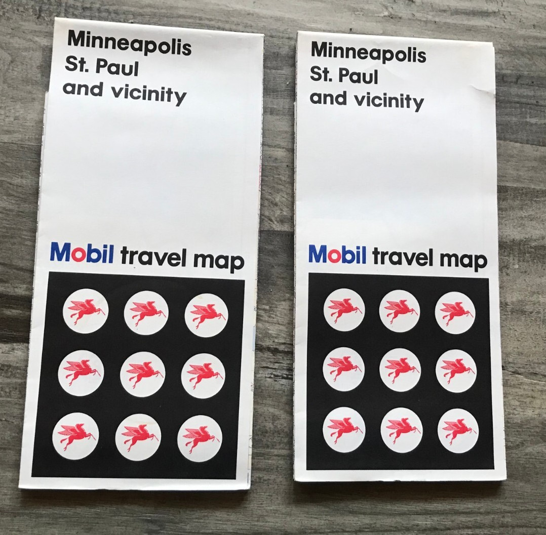 2 Vintage 1968 Minneapolis St. Paul Minnesota Mobil Travel Maps Rand McNally