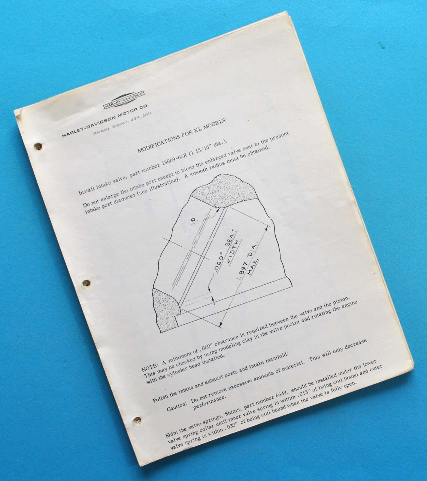 1950s - 1960s Harley Service Bulletin Manual KR KRTT XLRTT Racing Motorcycles