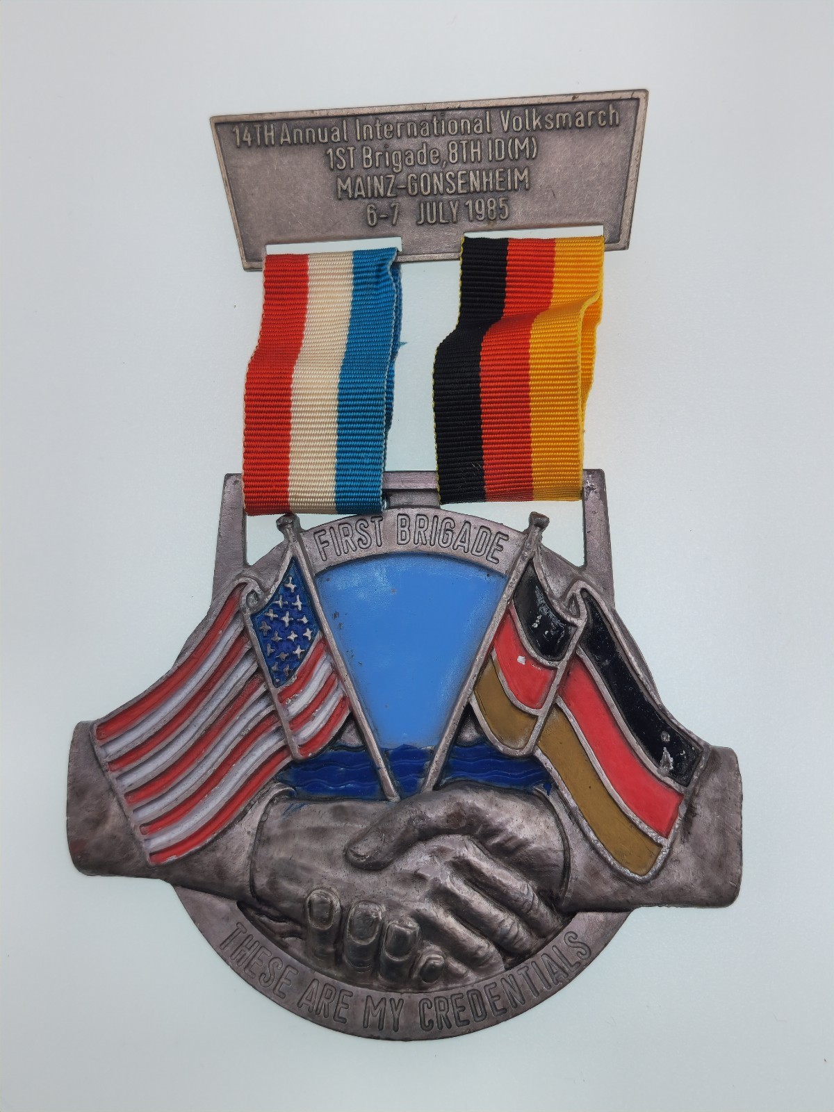 1985 14th Annual International Volksmarch 1st Brigade Mainz-Gonsenheim Medal