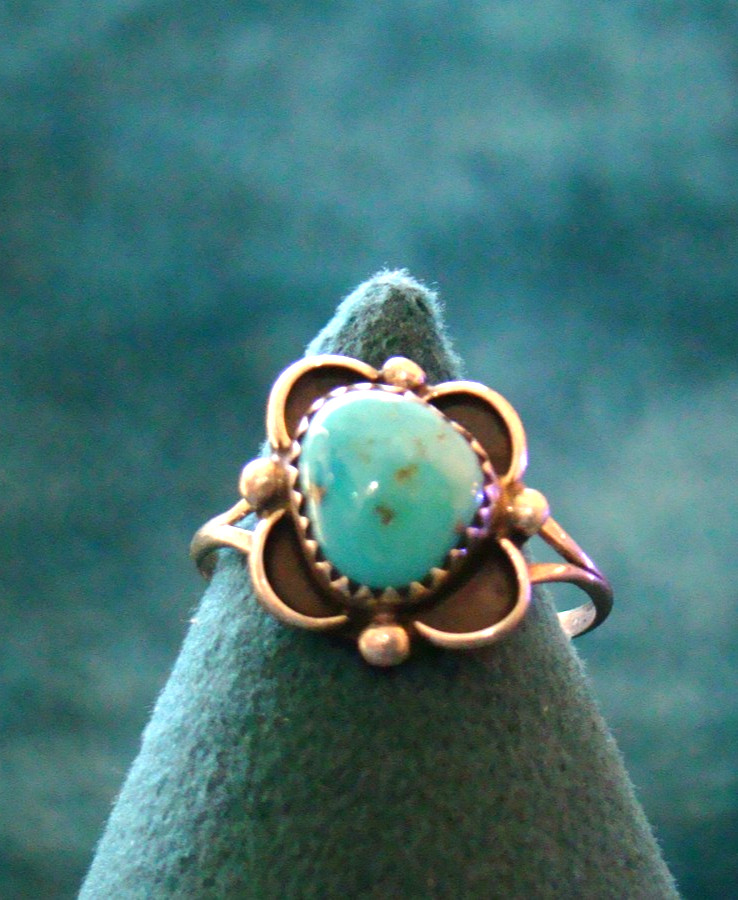02 Vintage Sterling Navajo Turquoise Ring Size 8.75