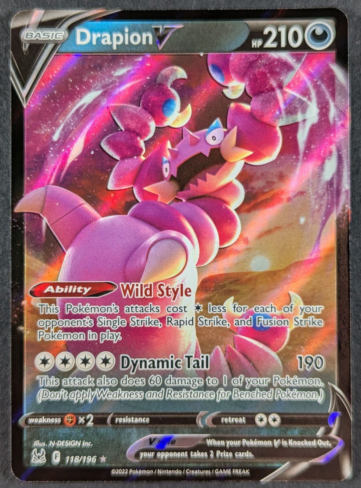 Drapion V 2022 Lost Origin Full Art Ultra Rare Holo Pokemon Card 118/196 (NM)
