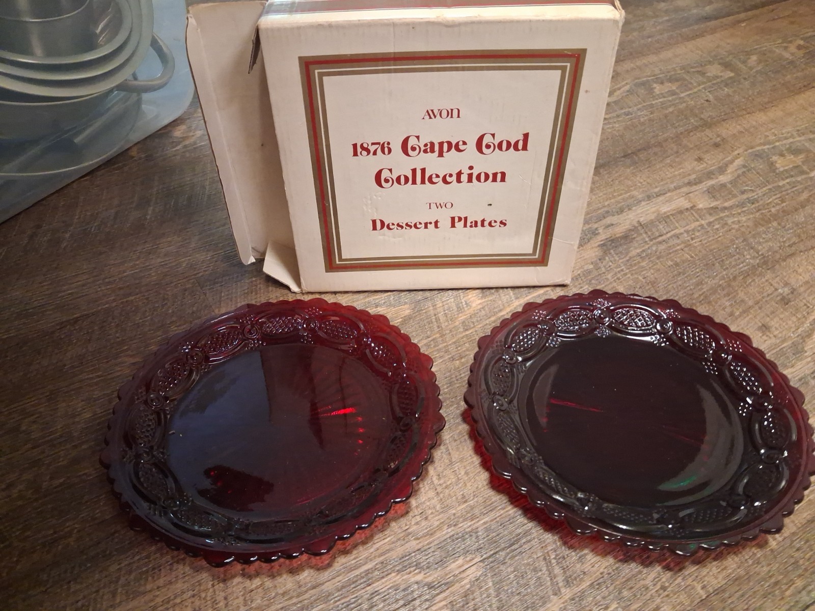 Avon 1876 Cape Cod Collection Cranberry Red Oval Dessert Plates Set of 2 NIB