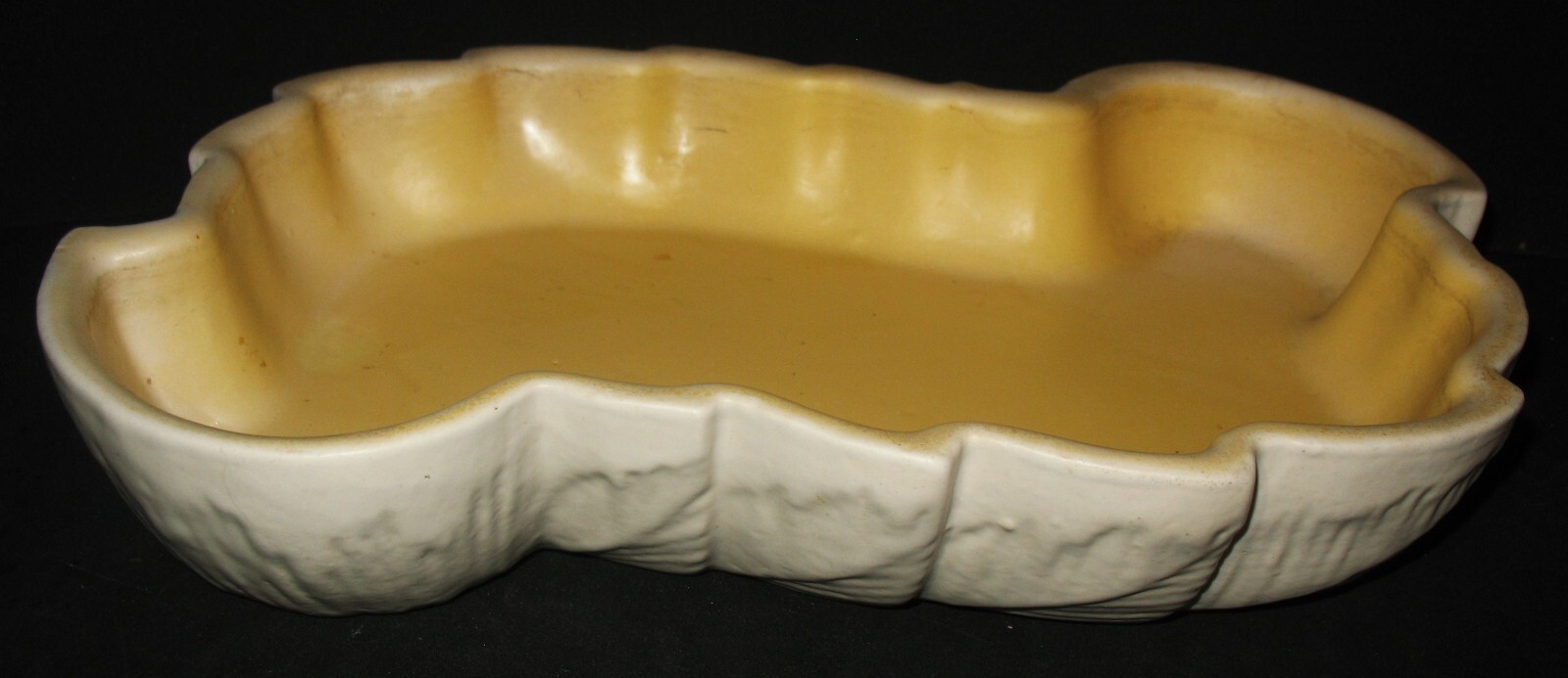 Vtg Marked Haeger Pottery Low Succulent Cactus Planter Ivory w Yellow Interior