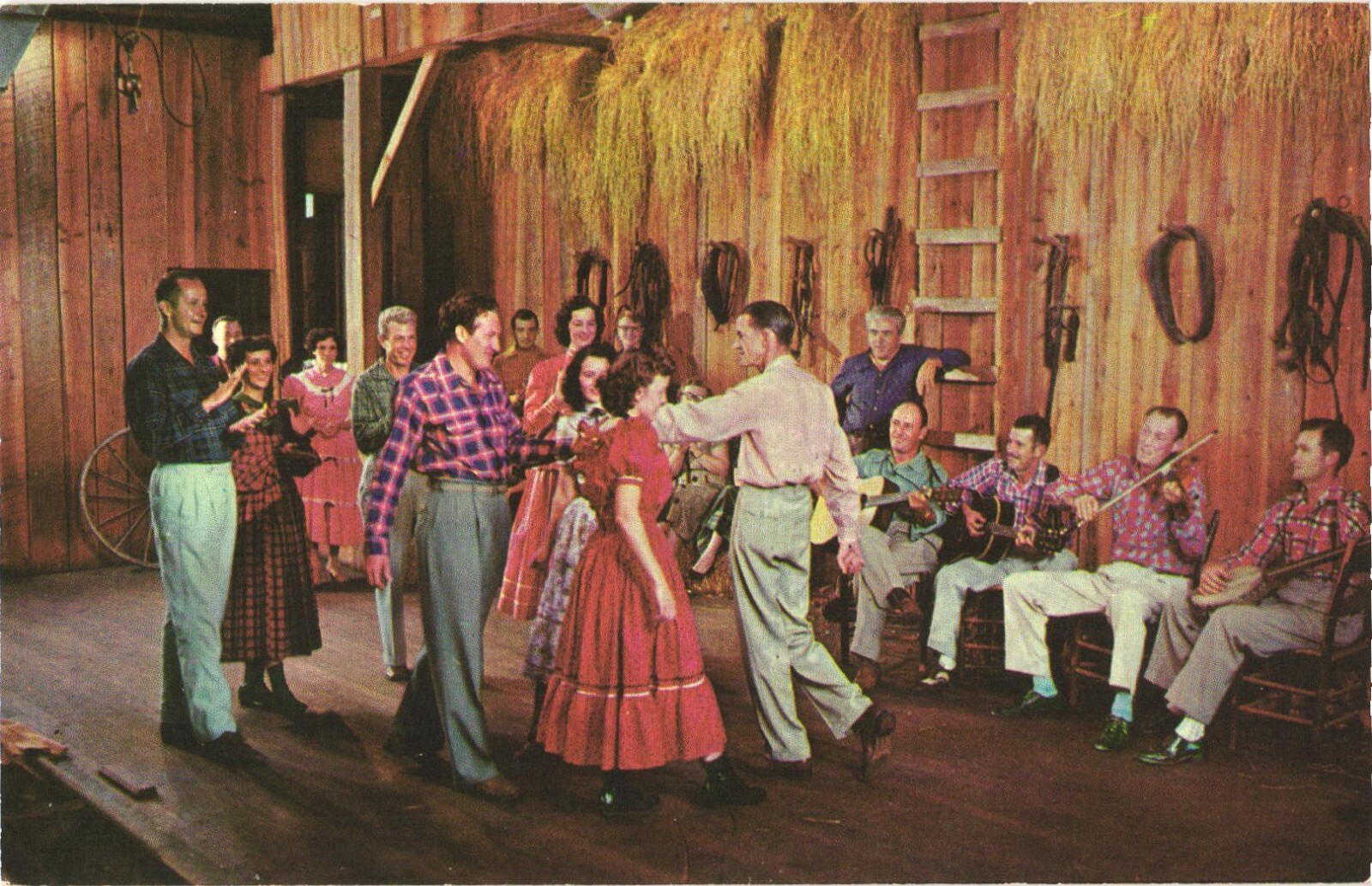 Renfro Valley KY Square Barn Dance Musicians Chrome Postcard 1958 Unused